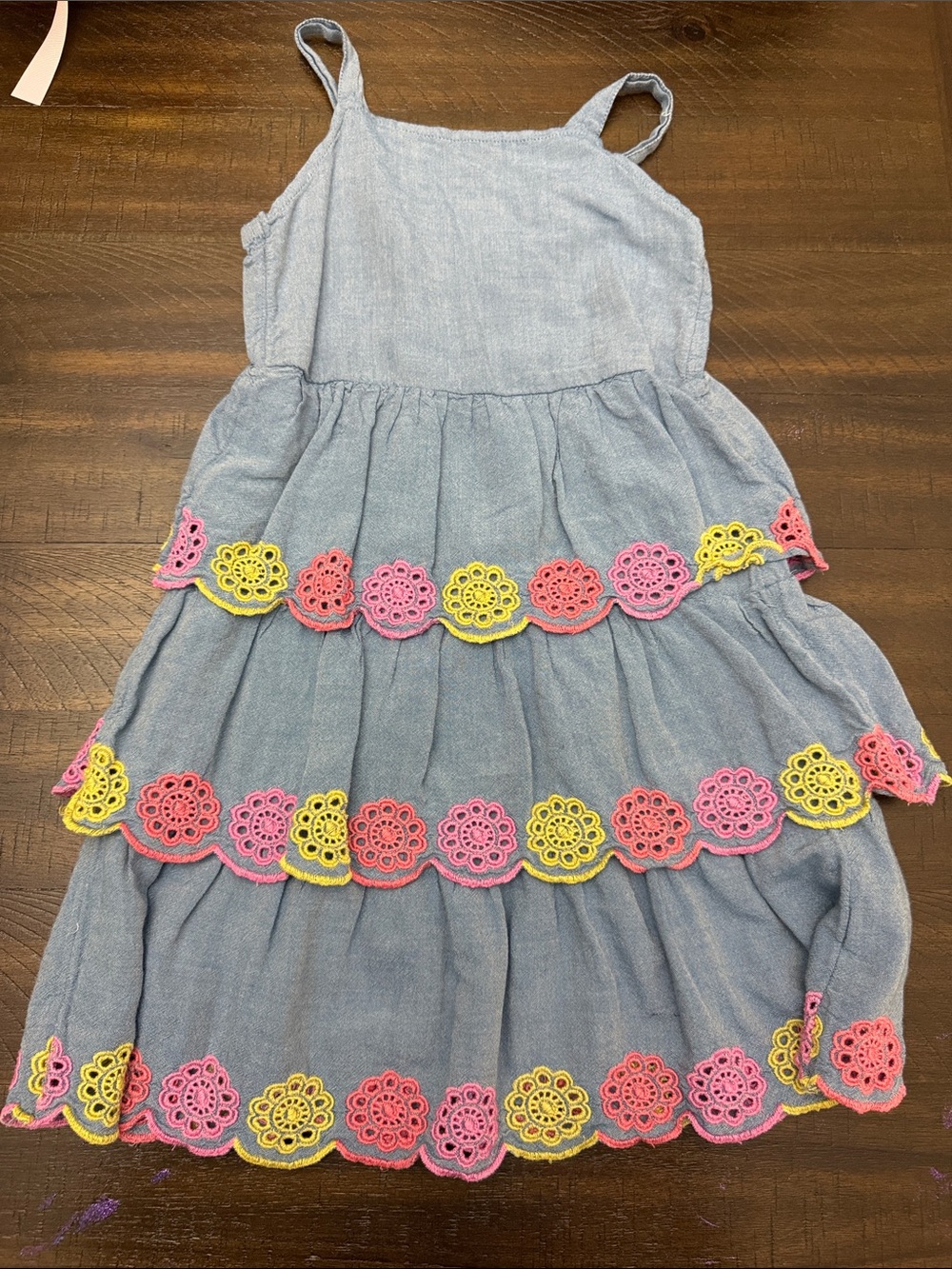 Old Navy Light Blue Tiered Dress with Pink & Yellow Floral Trim